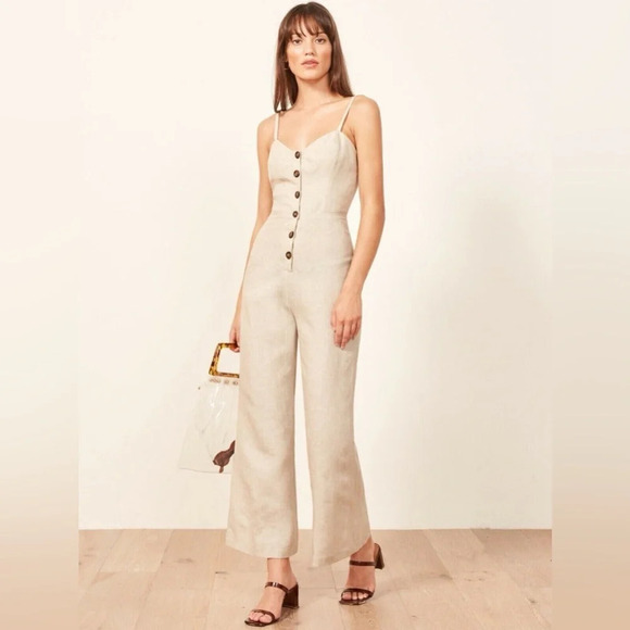 Reformation Torta Linen Jumpsuit in Sand Beige 33599 - Picture 2 of 15